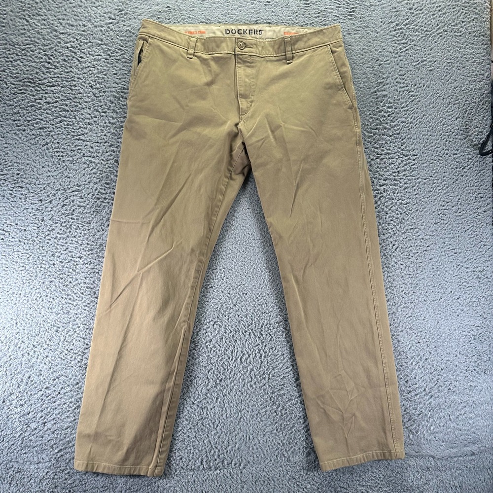 Dockers Smart 360 Flex Pant Men 38x32 Brown Cotton Chino Straight Preppy Stretch
